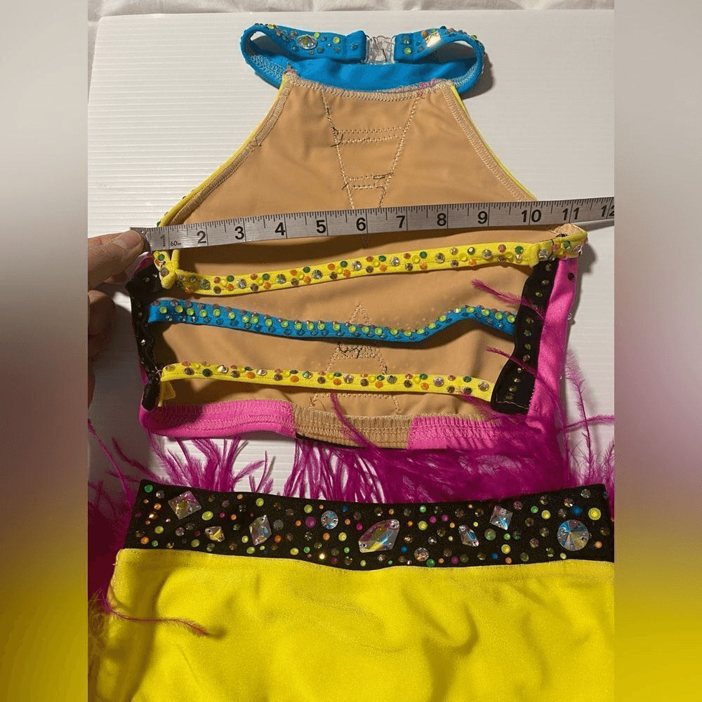Custom solo dance costume sassy feather contemporary jazz 2 piece LC child/SA
