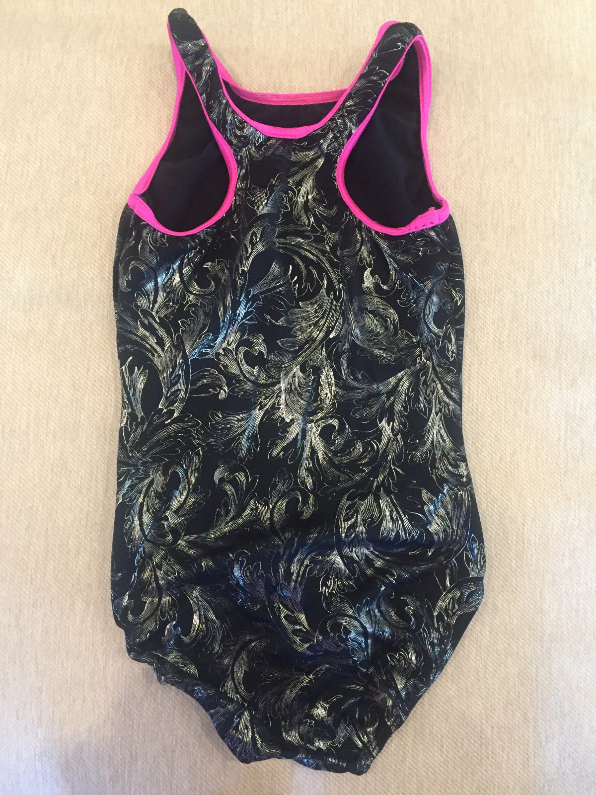 Womens Adult GK ELITE Dance Gym Black~Silver Design Shimmer LEOTARD Sz M