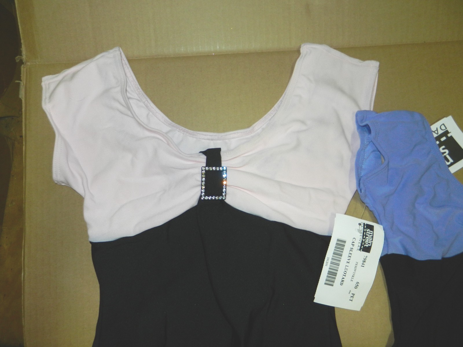 Cap Sleeve Periwinkle Black Leotard 2 Tone Rhinestone Slide over 10 available