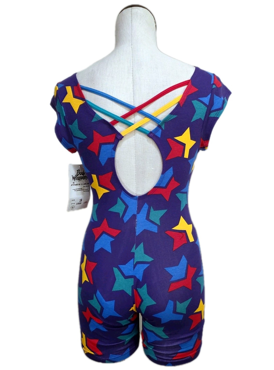 Body Wrappers VTG Rainbow Stars Strappy Keyhole Cotton Biketard CXL/ Adult XS