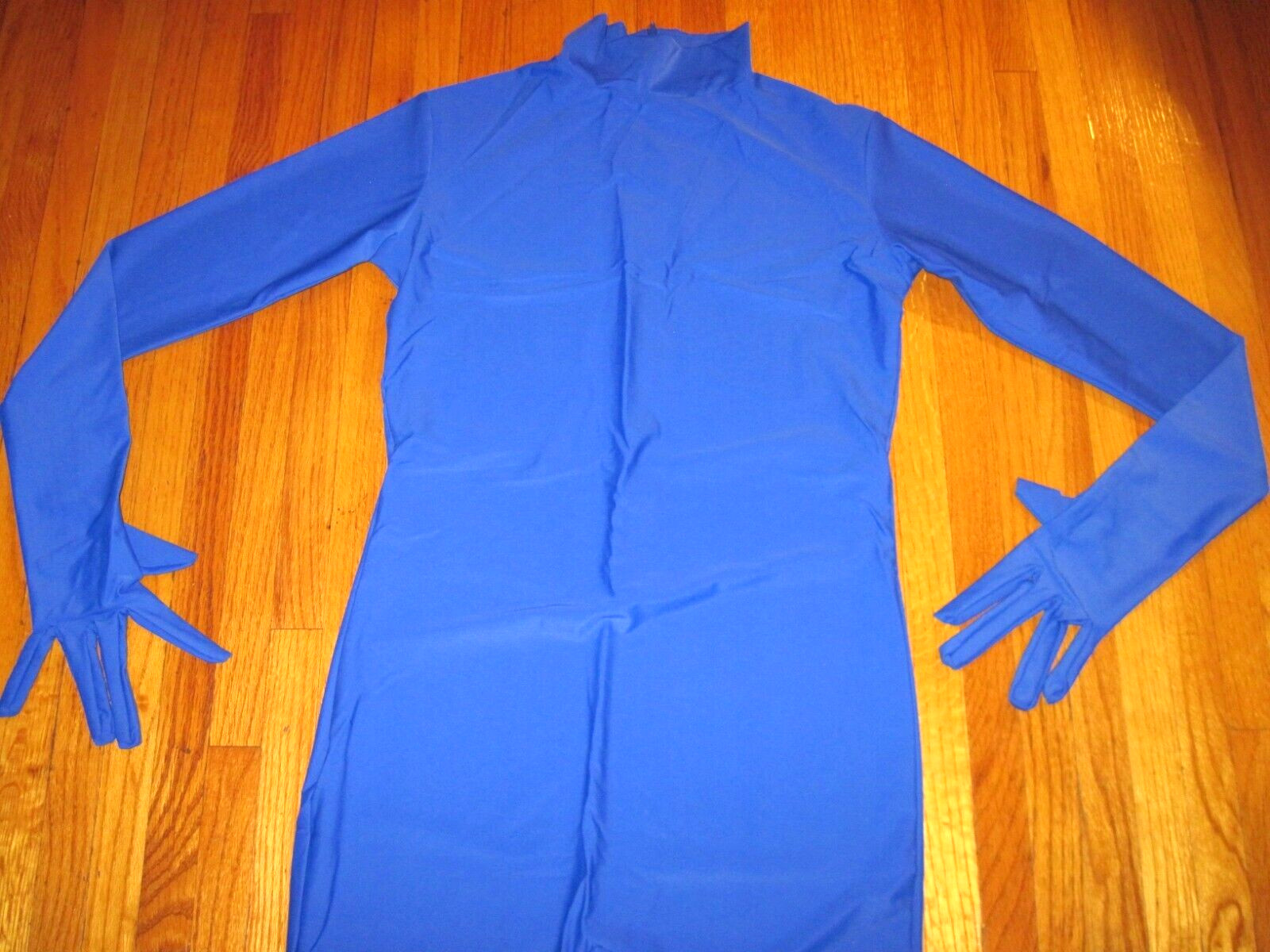 Plus Size Shiny Royal Long Sleeve T Neck Footed Unitard W/Hands Sz 3XL-18-20 New