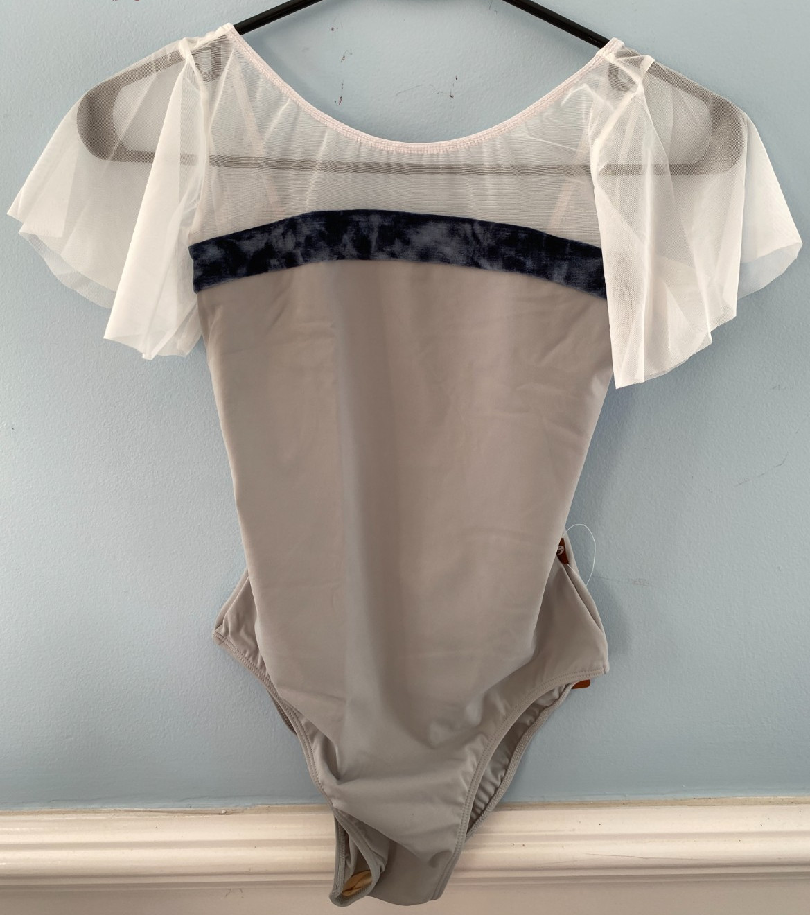Ballet Leotard with White Flutter Sleeves – Adult’s Dancewear, Elegant Mesh Back