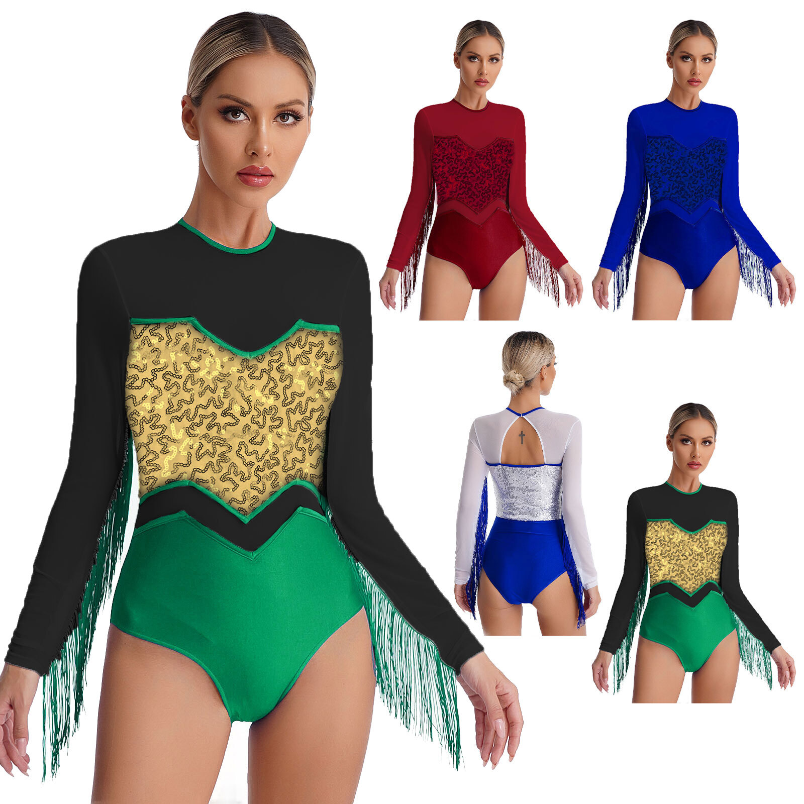 Womens Leotard Sparkly Bodysuit Cha Jumpsuit Waltz Costume Ice Skating Dance