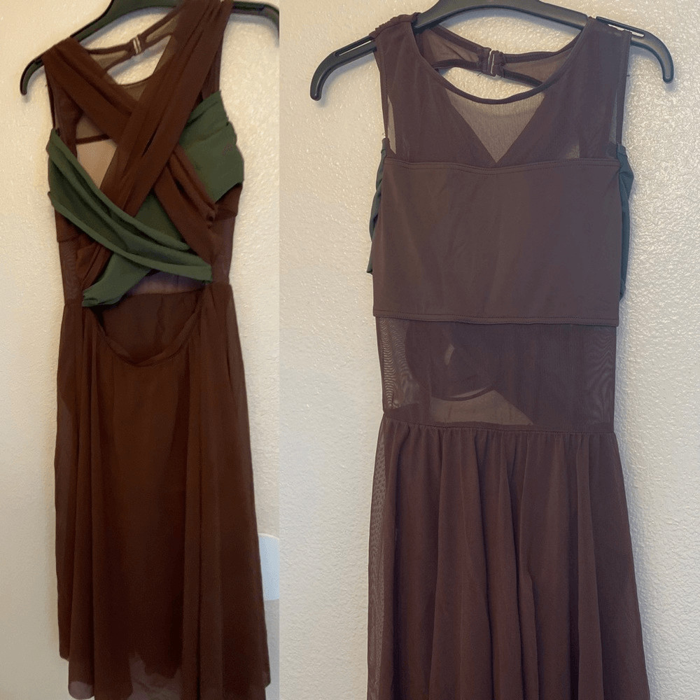 Weissman Balera Dance Costume lyrical brown Mesh Wrap Midi Dress D11003 Adult MA