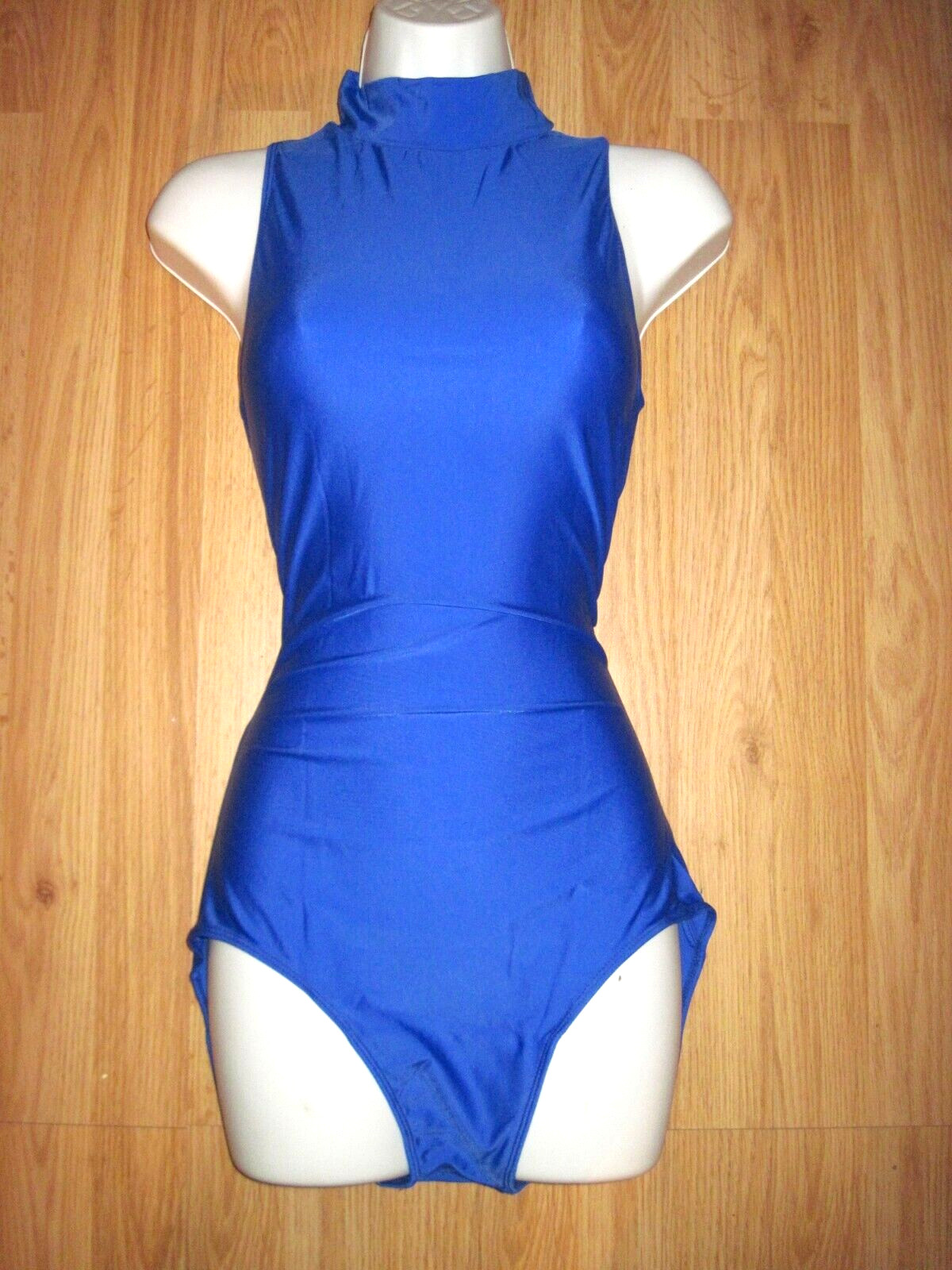 Plus Size Shiny Royal Blue Spandex Sleeveless T-Neck Leotard Size 2XL 16-18 New