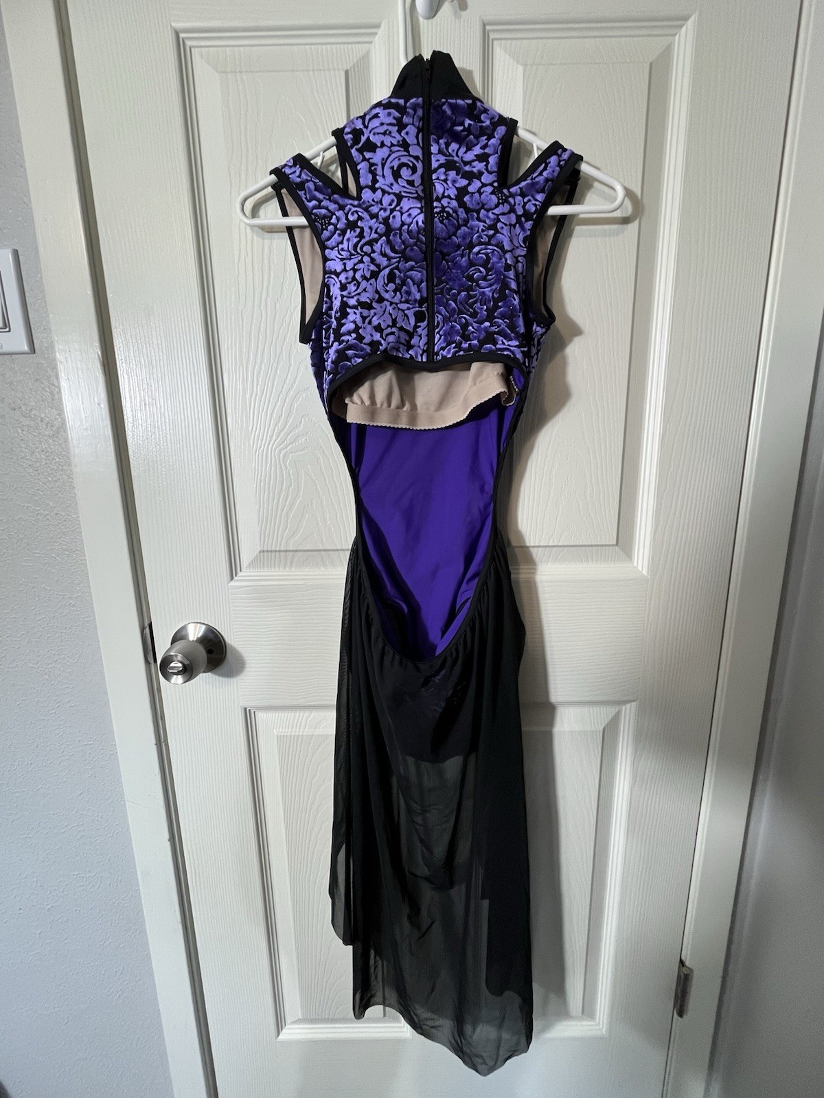 Weissman Purple Velvet High Neck Dance Leotard Sheer Skirt Adult Sm Rhinestones