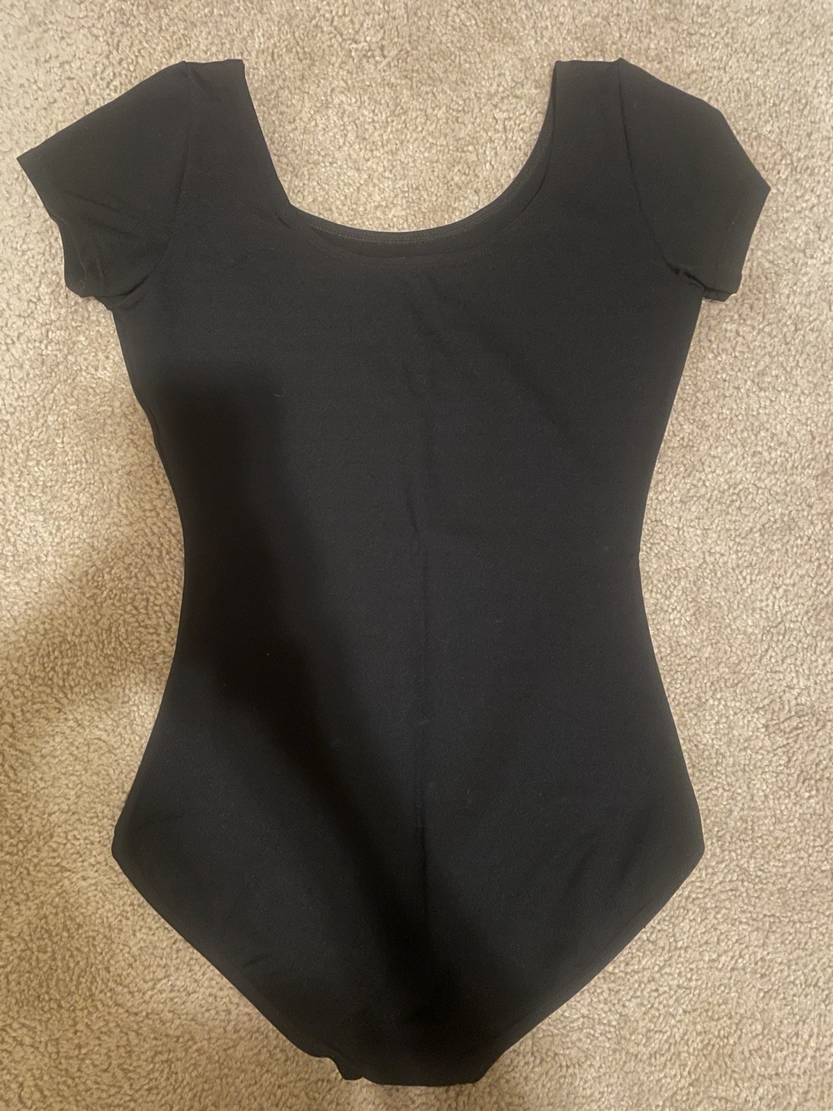 Womens Dance Leotard Short Sleeve Black Solid Nylon Blended Fabric