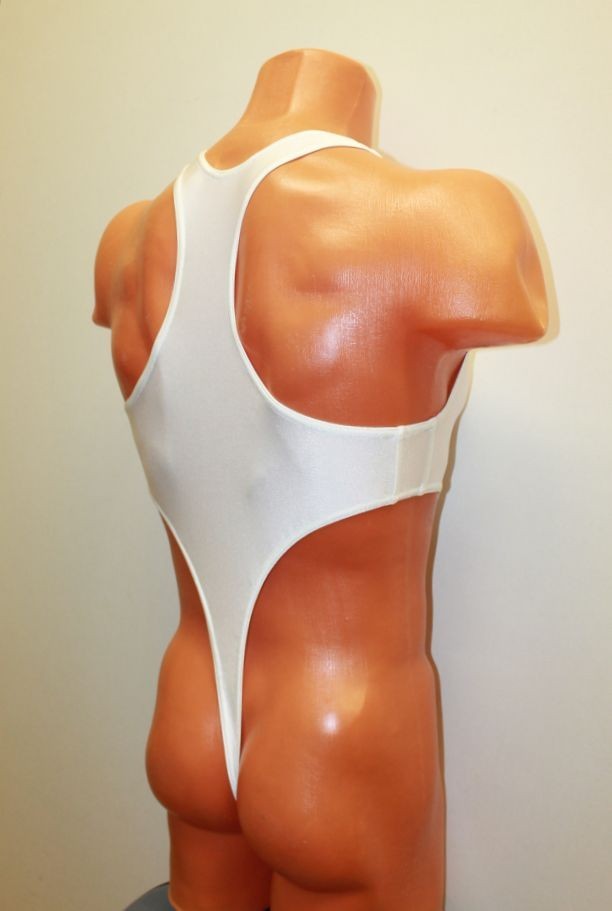 Men Thong Leotard 152-51 Hole Crotch White Spandex Size M