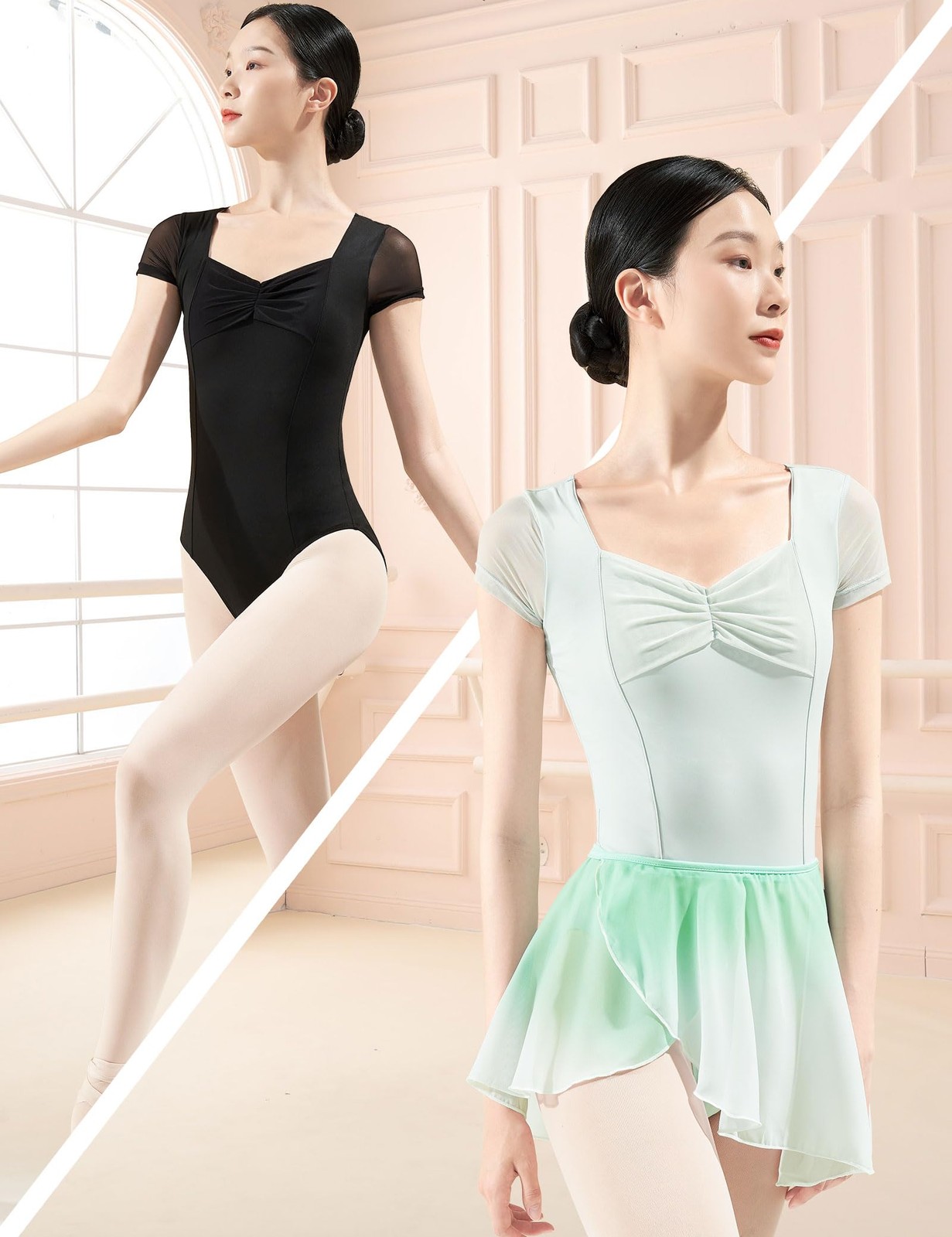 DanceDaily Women Black Dance Leotards High X-Small, Short Sleeve-black