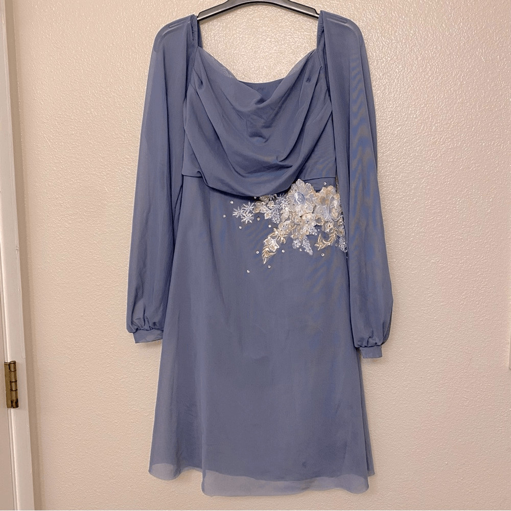 Weissman Balera solo custom Dance costume blue Mesh Poet Sleeve Dress 16384 MA
