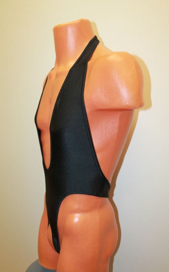 Men Thong Leotard 153-57 Hole Crotch Dark Blue Spandex Size M