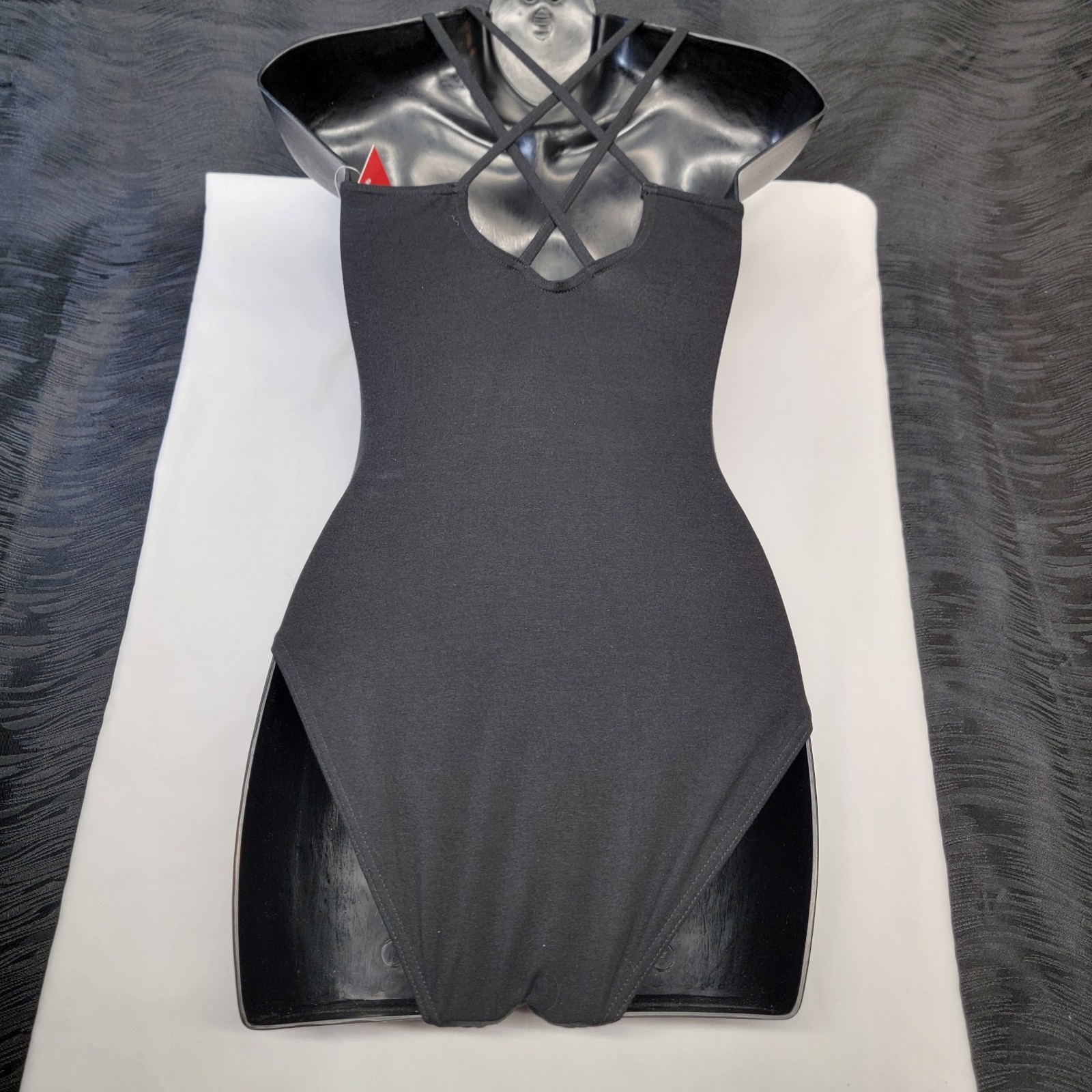 Capezio Double Strap Camisole Leotard Black Scoop Neck Crisscross Straps Back-MA