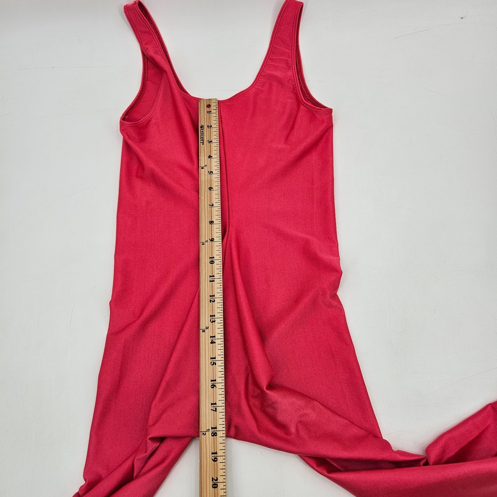 Vintage THE BODY CO. Shiny Jumpsuit Bodysuit Large Red Nylon Spandex Unitard