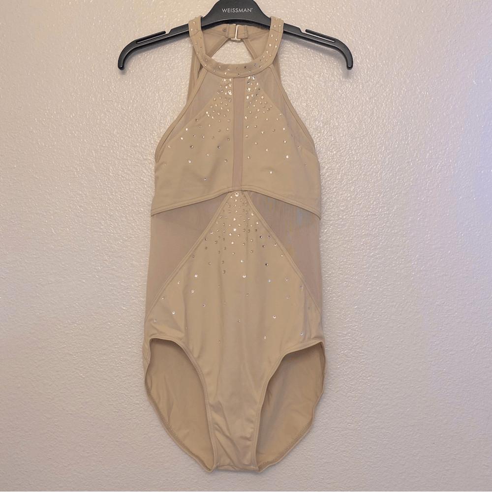 WEISSMAN Ivy Sky Swarovski Crystal Dance Costume beige tan nude MT10716 MA