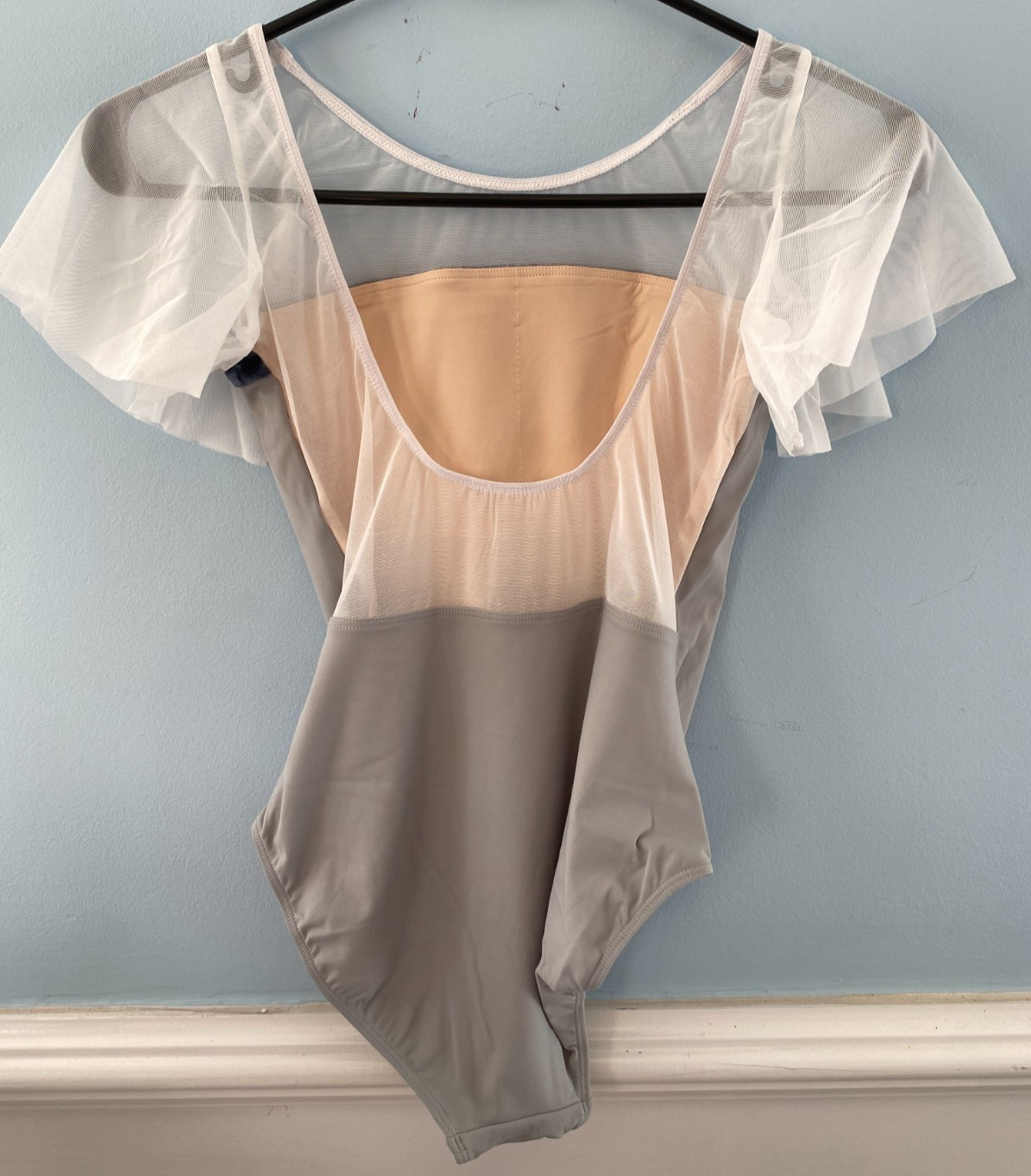 Ballet Leotard with White Flutter Sleeves – Adult’s Dancewear, Elegant Mesh Back