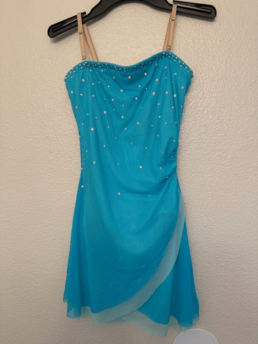 Aqua blue rhinestone custom mesh lyrical Dance costume dress Leotard SA adult