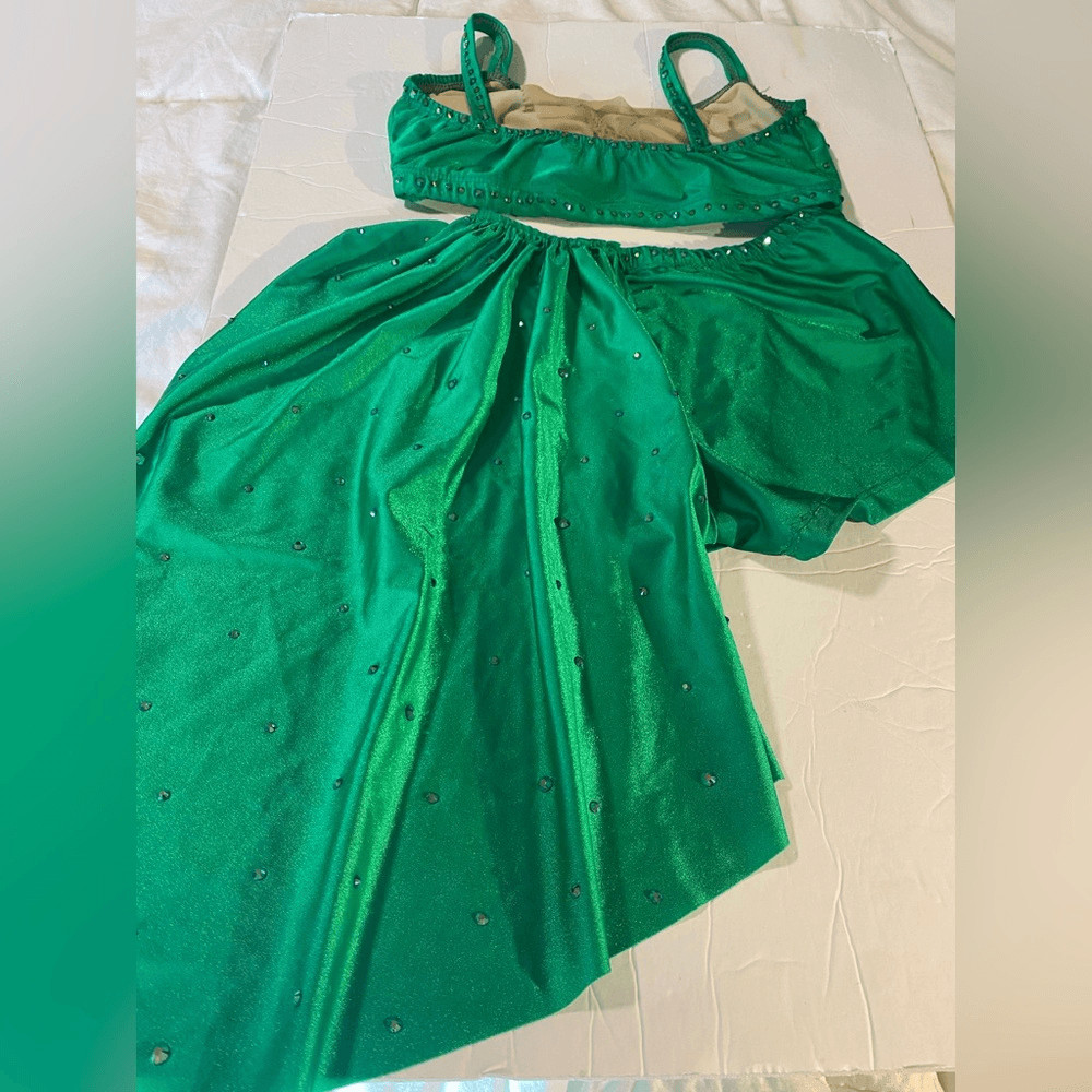 Pumpers solo Custom Kelly Green dance costume leotard 2 piece MA-Medium adult