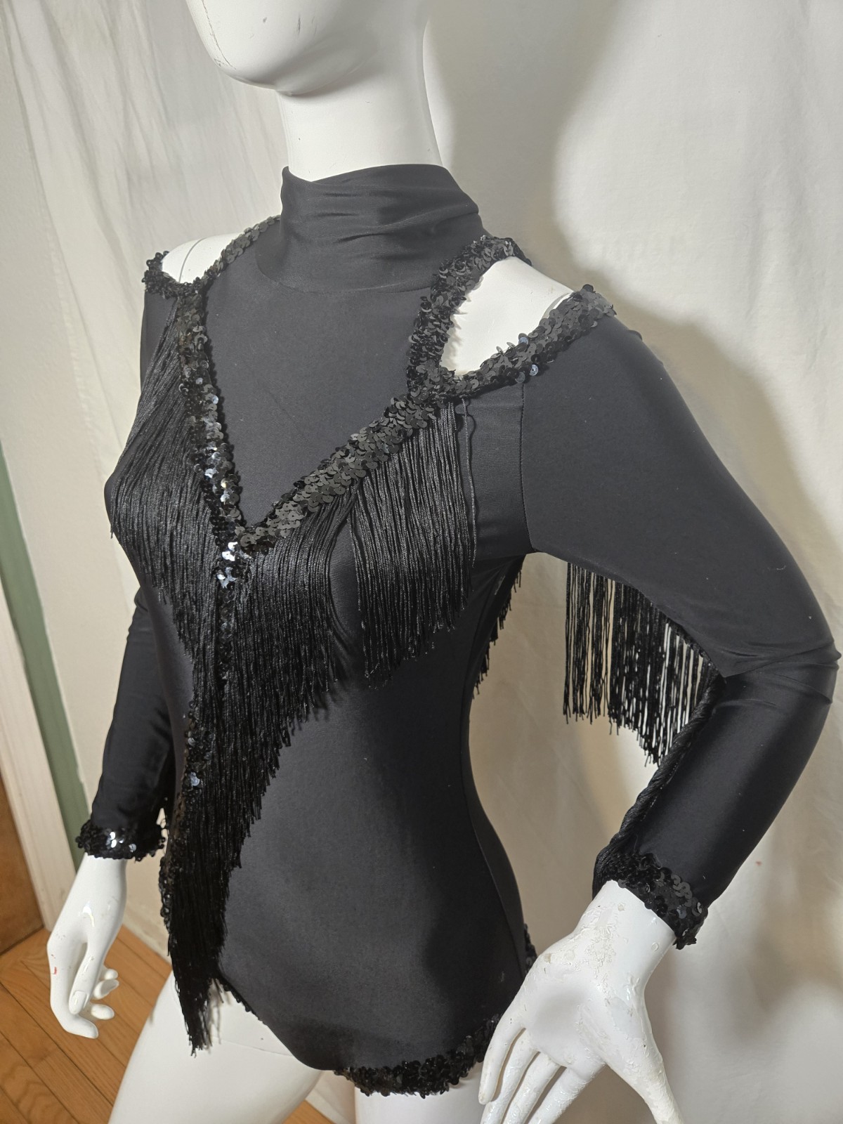 Sequin & Fringe Long-Sleeve Dance Leotard,custom Dance,rave Wear, MEDIUM