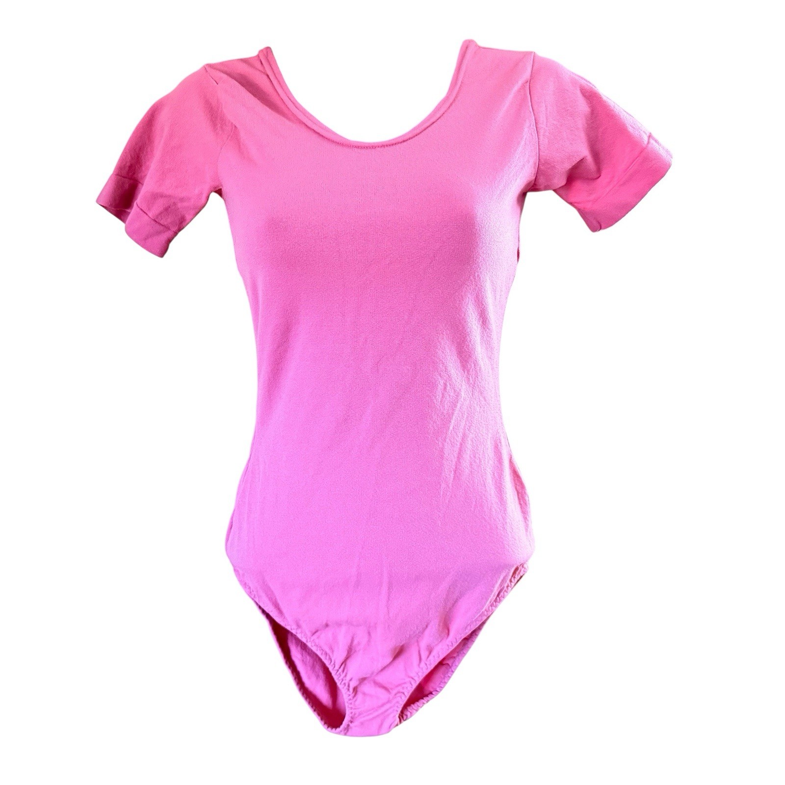 Vintage Sears Clingalon Leotard Bodysuit Medium Nylon Pink Hi Cut Unitard
