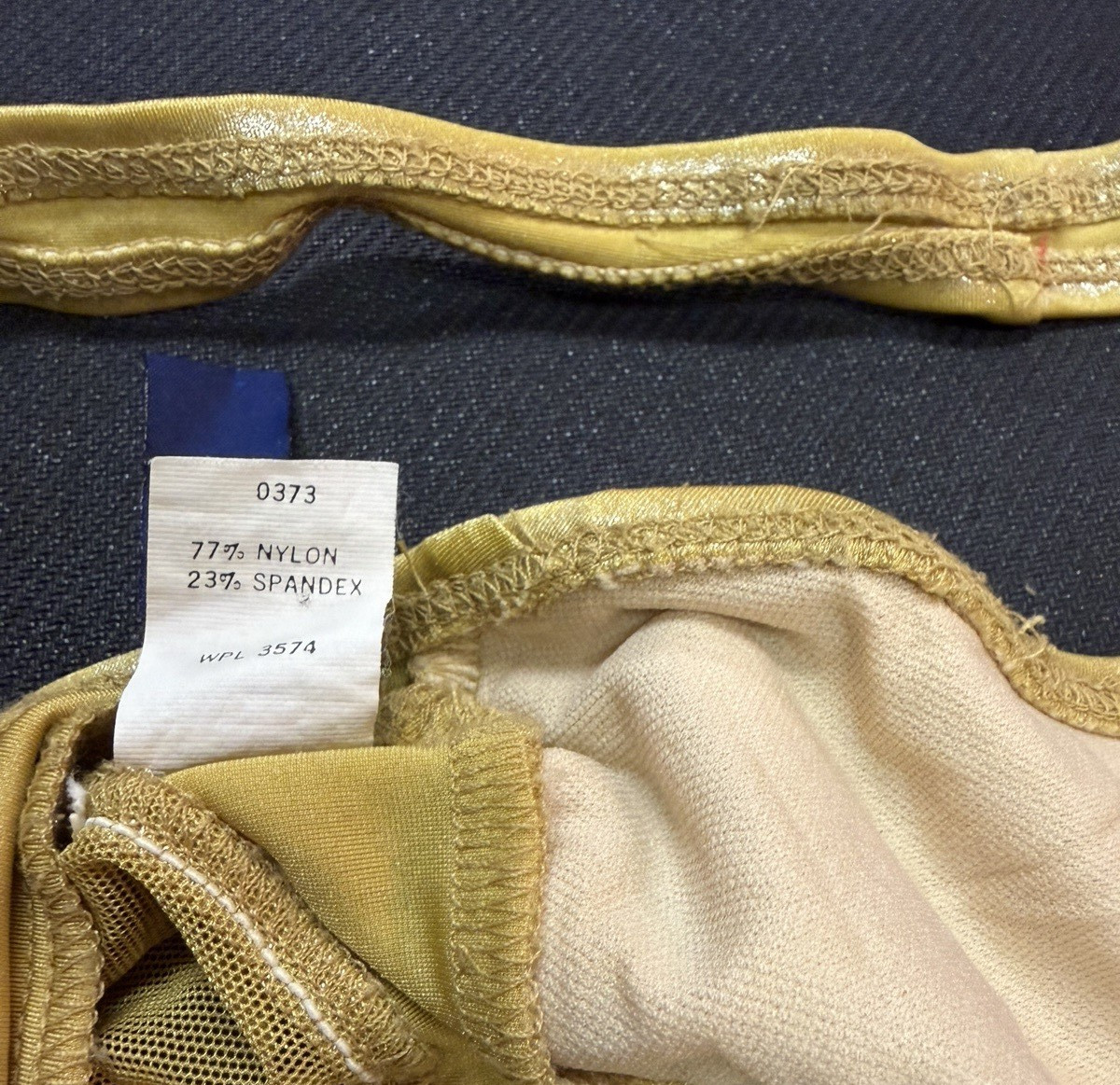90s ANNE COLE Gold Shiny Aerobics Leotard Swimsuit HiCut Dance Jazzercise 12 GUC