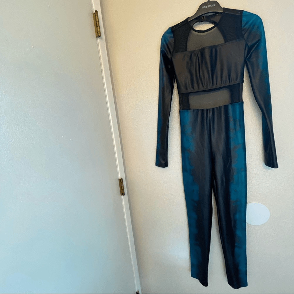 WEISSMAN Elite Dance Costume unitard jumpsuit teal blue Nightlight 14919 XSA LC
