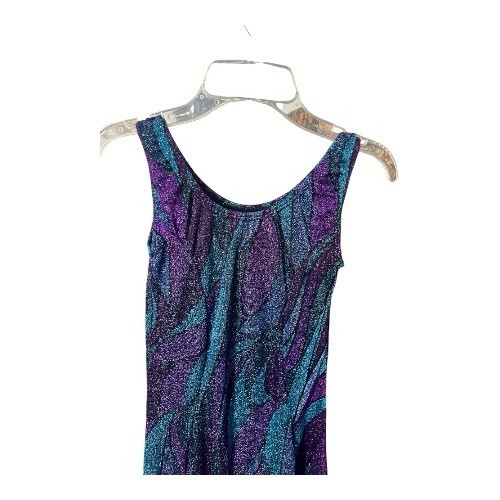Purple Glitter Printed Leotard Maxi Dress Bodysuit Women Small Ice Skating Dance