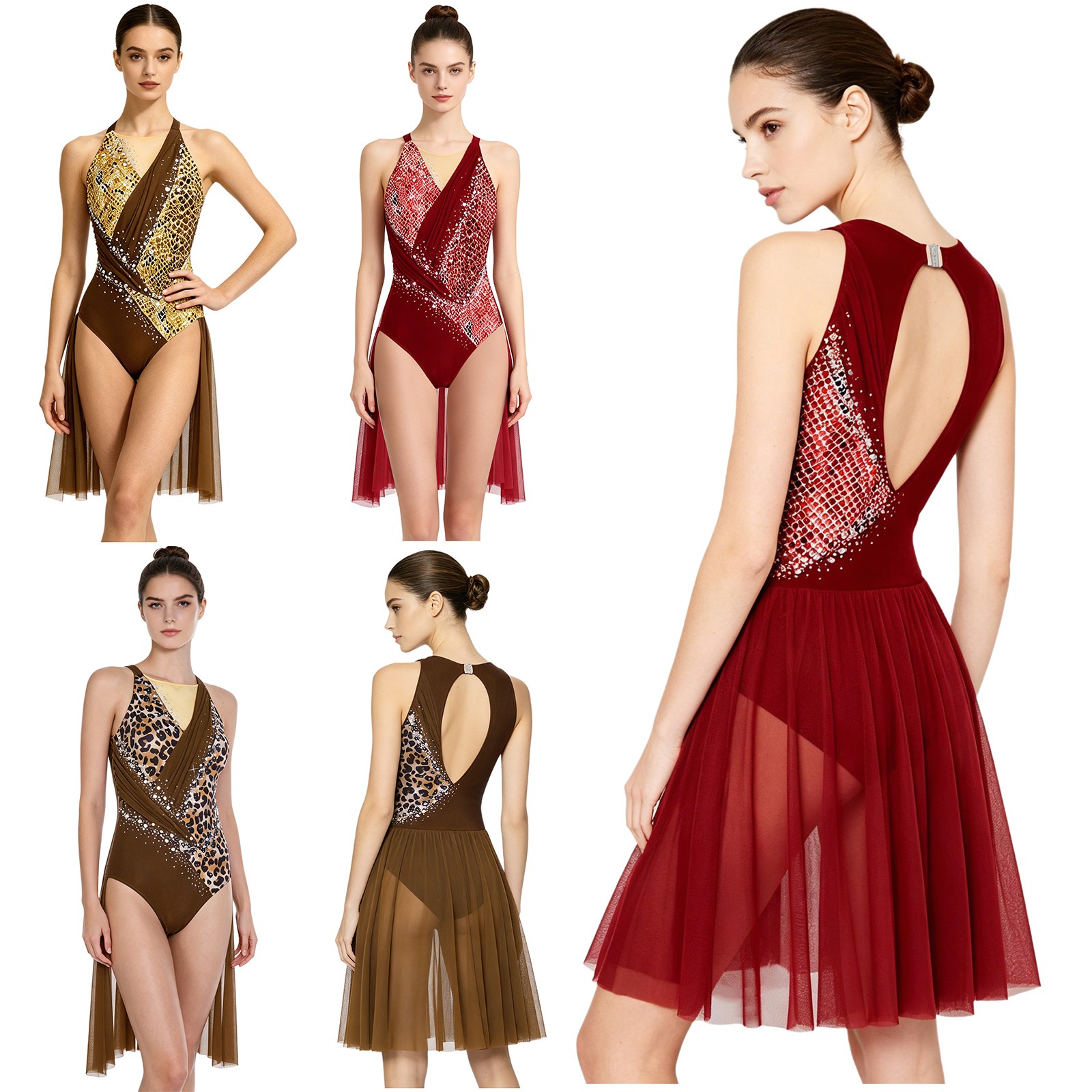 Women Leotard Cutout Dancewear Performance Grade Bodysuit Stretch Spandex Print