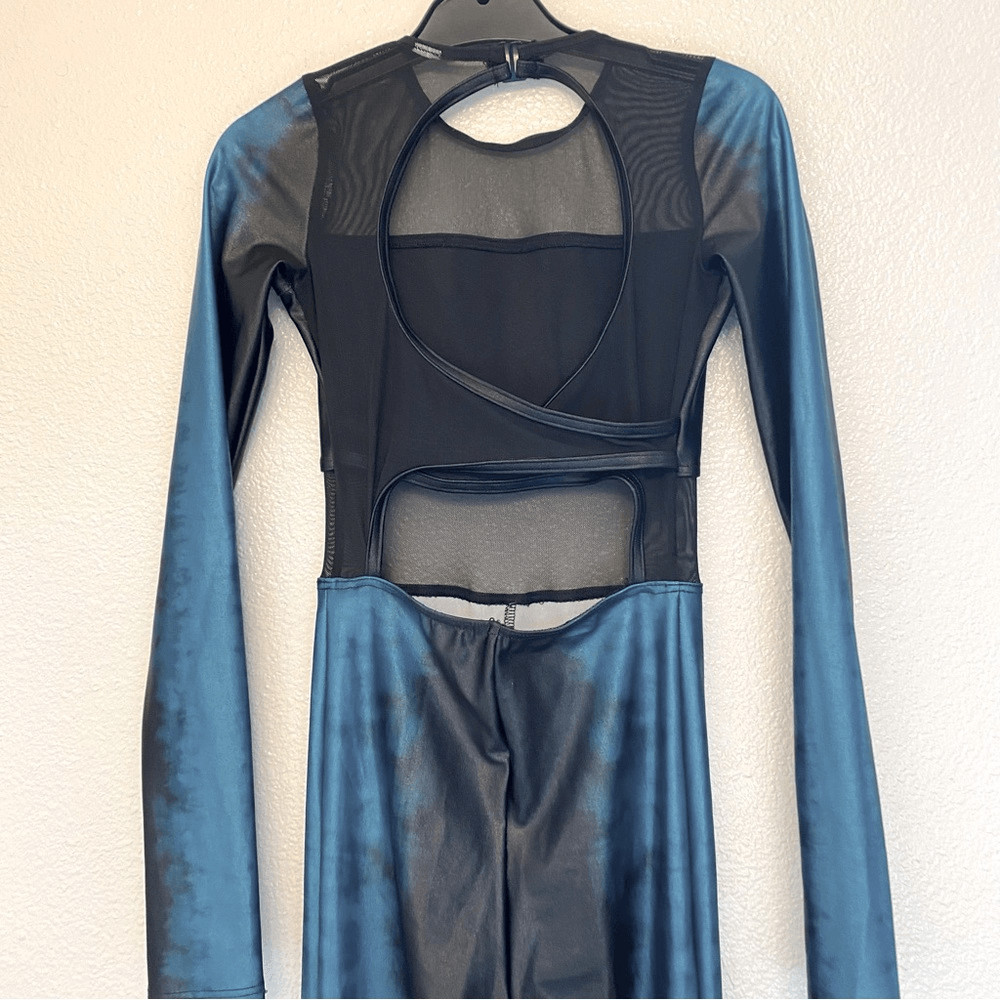 WEISSMAN Elite Dance Costume unitard jumpsuit teal blue Nightlight 14919 XSA LC