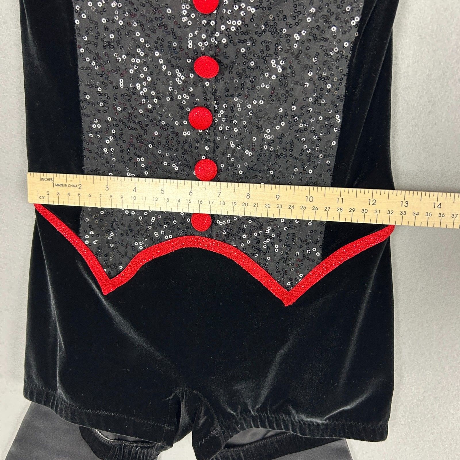 Mara Jazz Dance Leotard Adult Small Black Red Sequin Vest Circus Stage Costume