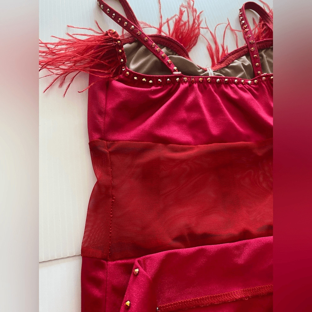 Kelle solo dance costume red custom jazz feather FASHION FLOCK 5402 4389 SA