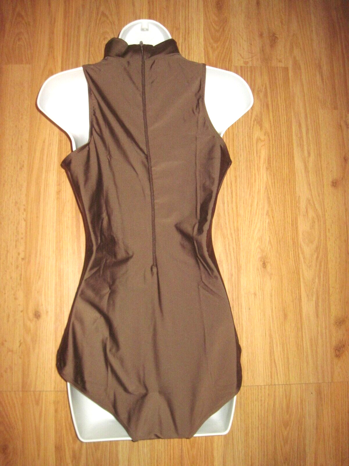 Plus Size Shiny Brown Spandex Sleeveless T-Neck Leotard Size 3XL (18-20) New