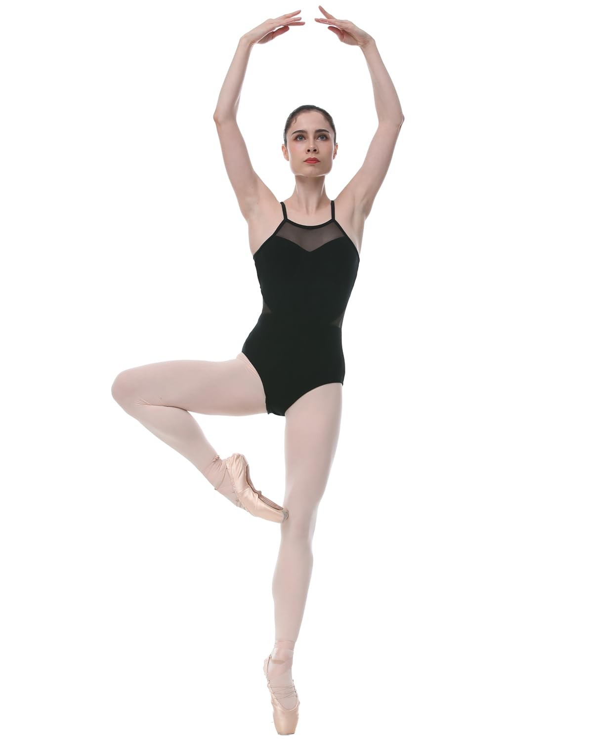 Sweetheart Neck Mesh Panel Leotard with V-Shaped Back, L