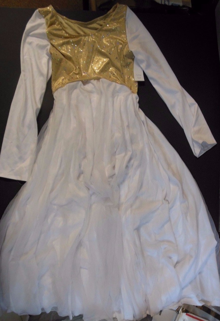 NWOT White Gold Long Sleeve Praise Dance Liturgical small A chiffon overskirt