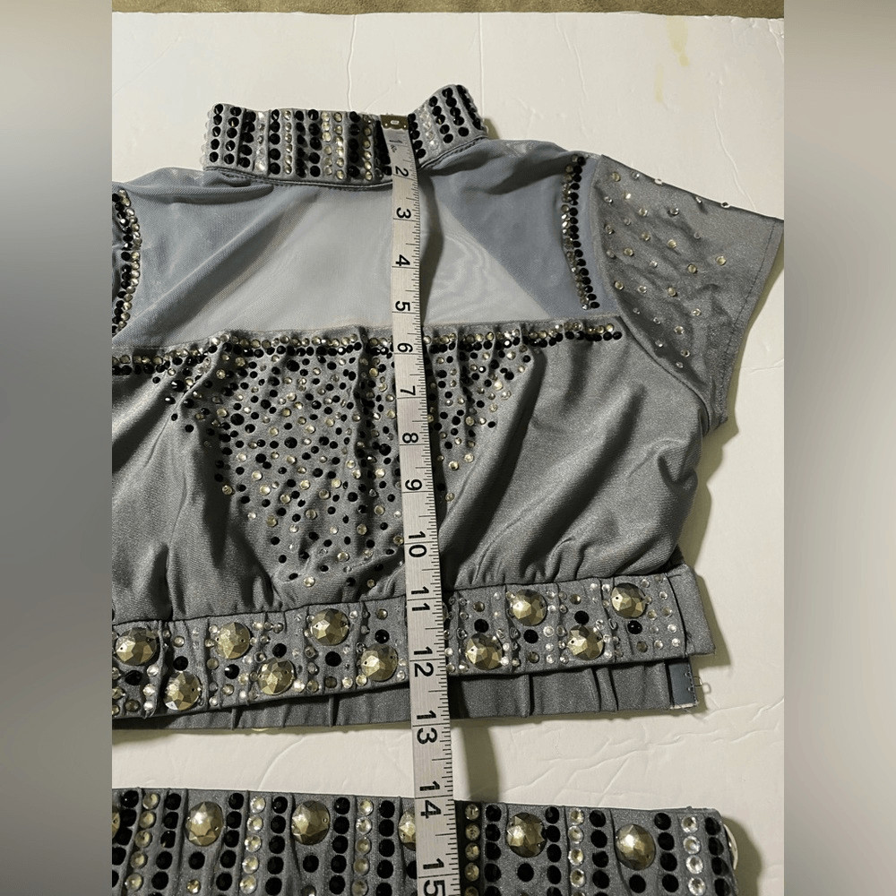 Glamour solo dance costume 2 piece gray embellished rhinestone MA adult