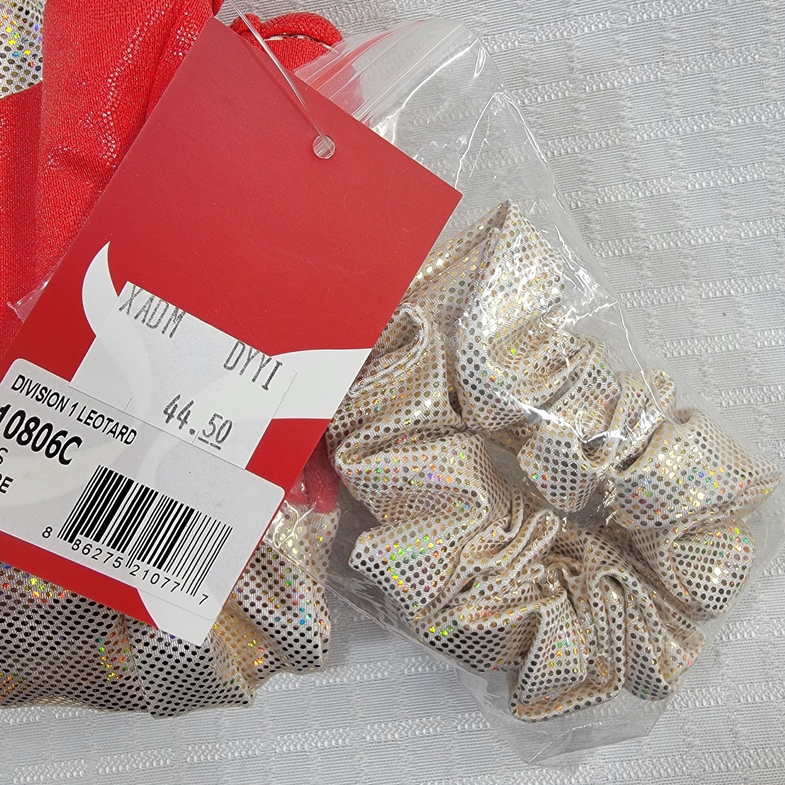 Capezio Sparkle Red/Metallic Gold Stripes Scoop Neckline X-back Scrunchie SZ LA