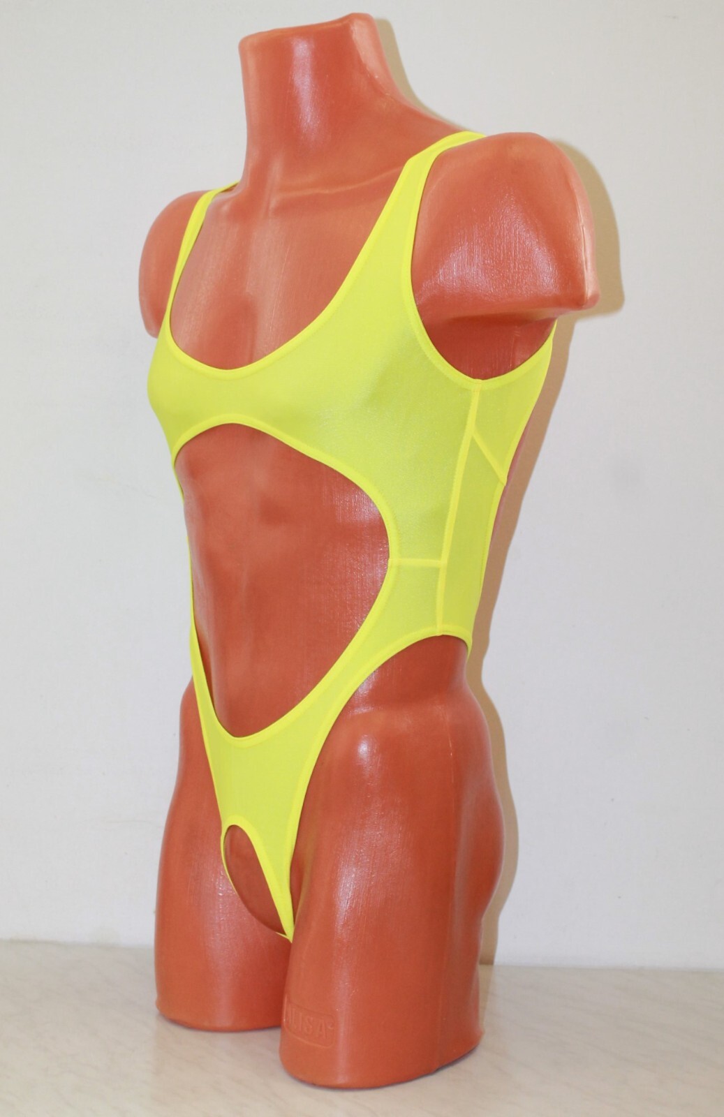 Men Thong Leotard 151-53 Hole Crotch Yellow Spandex Size S