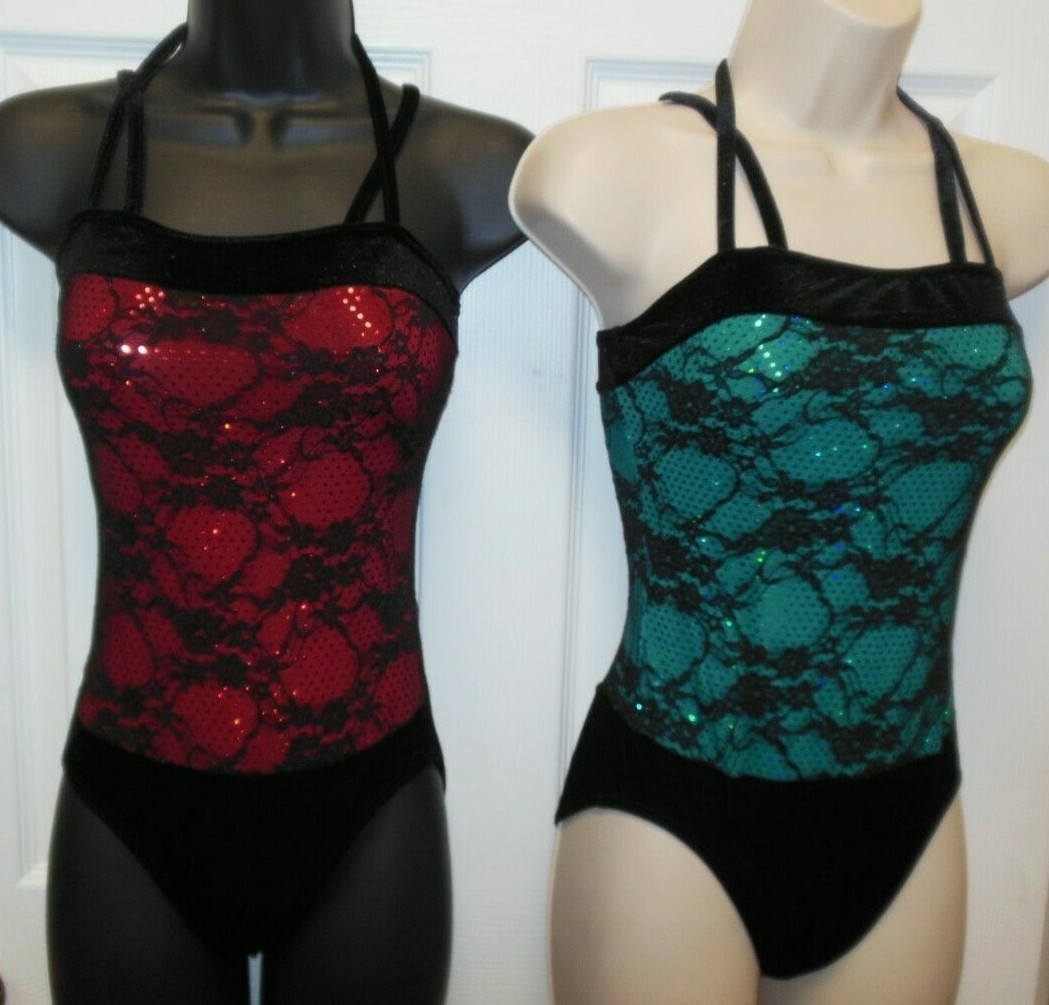 Lace over sequin Dance costume leotard Tap Jazz sparkle Velvet crisscross child
