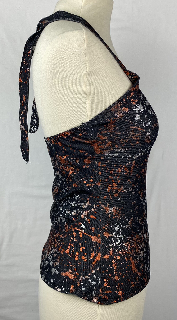 Leo’s Dancewear Spandex Halter Top Black w/ Copper & Silver Dance Casual READ