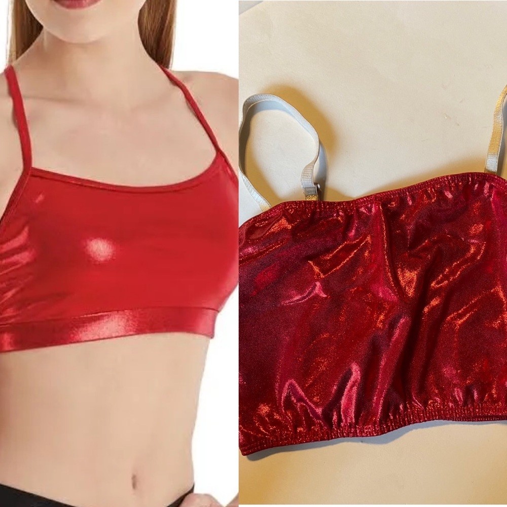 Dansko dance costume red foil shiny bra crop top size small adult SA