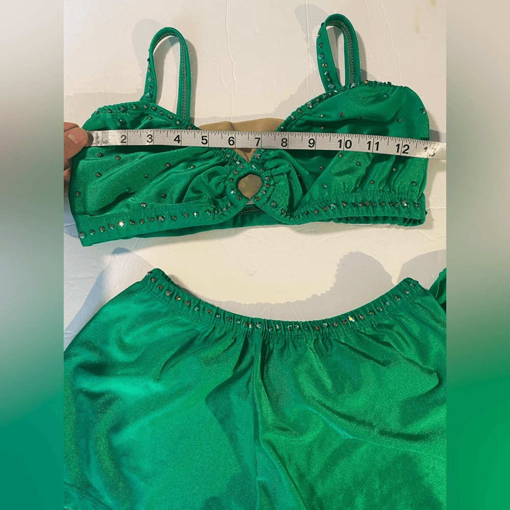 Pumpers solo Custom Kelly Green dance costume leotard 2 piece MA-Medium adult