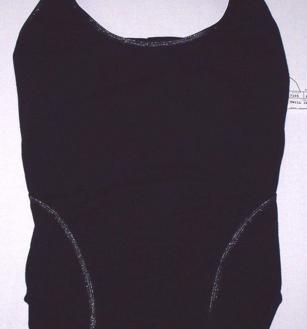 Danskin Halter Leotard Bodysuit Black Glitter Trim Cotton Lycra New Women Adult