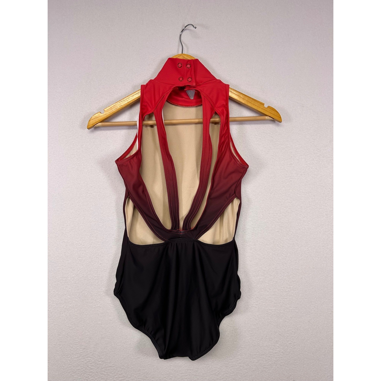Dance Performance Balera Women SA Red Black Ombre Mock Neck Strappy Back Leotard