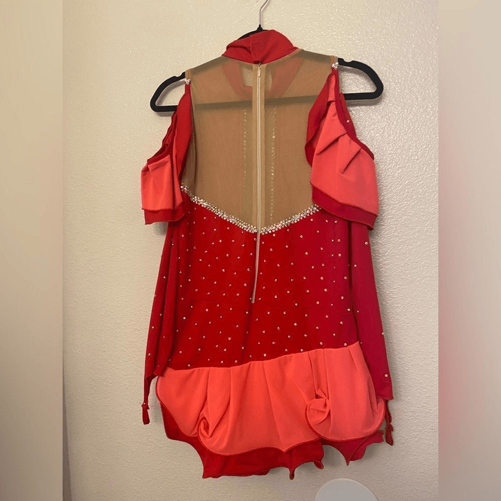 Adult XXL Custom Latin Ballroom Dance Costume Red Rhinestone Solo Competition
