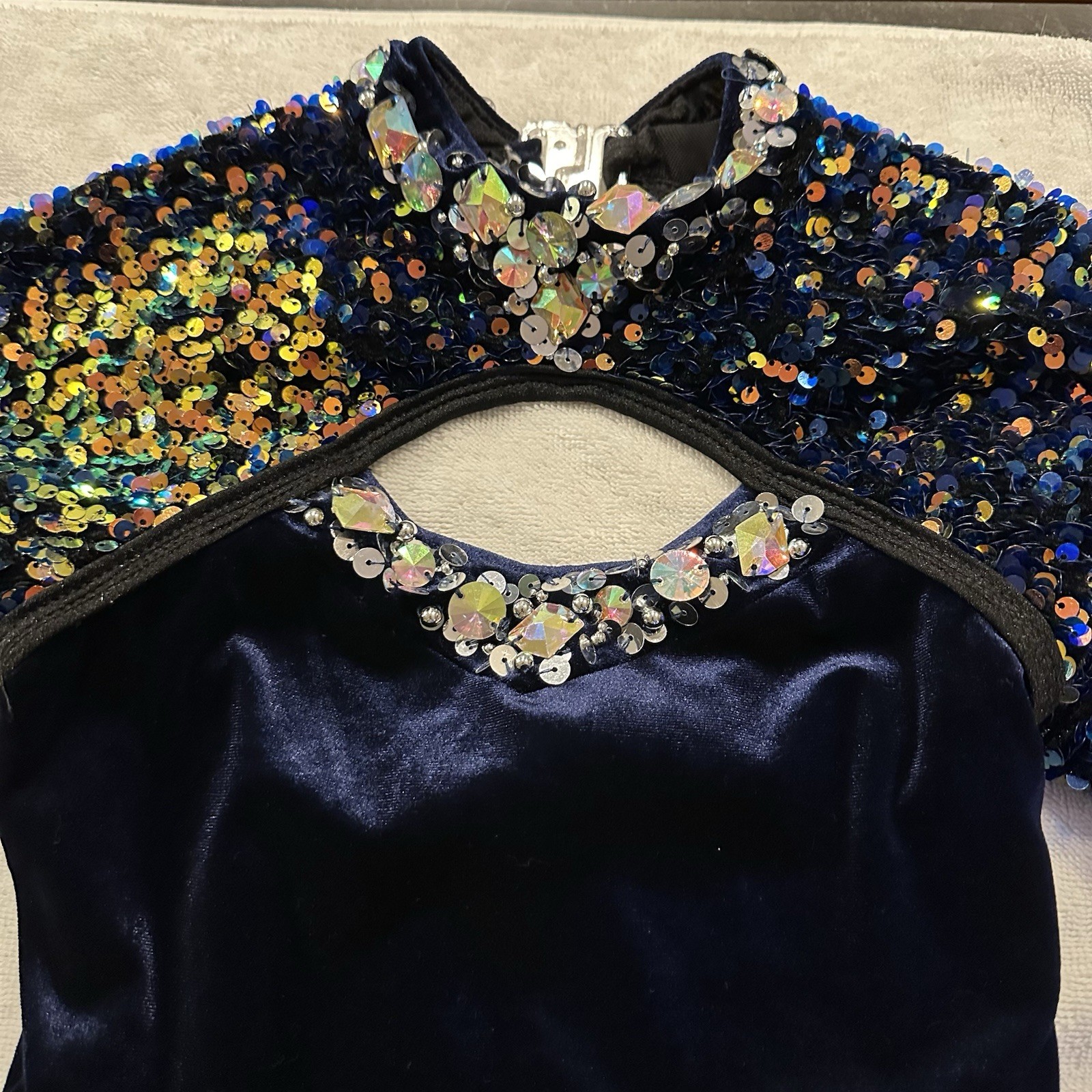 Glamour Navy Blue Velvet Sequin Rhinestone Embellished Solo Dance Costume XSA