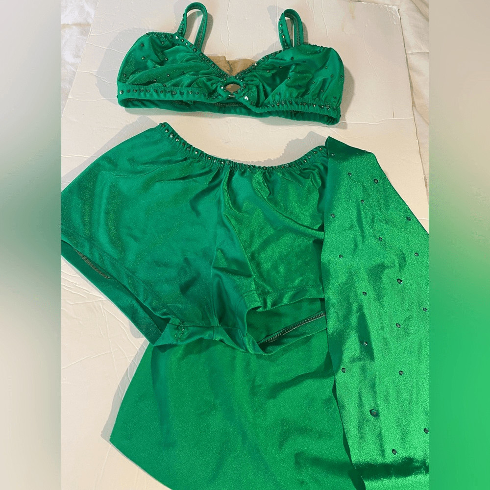Pumpers solo Custom Kelly Green dance costume leotard 2 piece MA-Medium adult