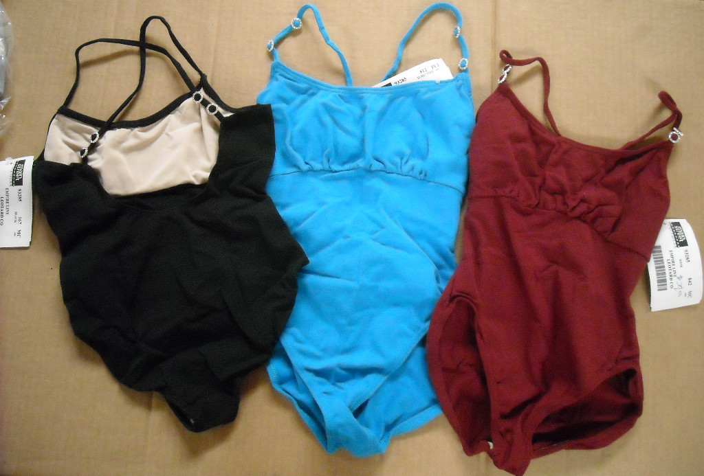Empire camisole leotard double rhinestone slide accent shelf lined cotton spandx