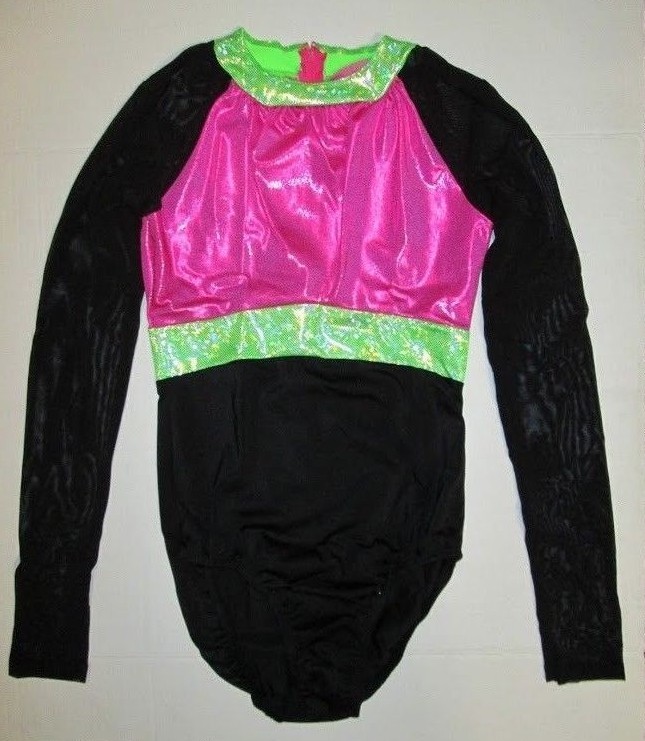 Leotard New Adult XS or SA Long Sleeve Mesh Dance Gymnastics Cheer Jazz Costume