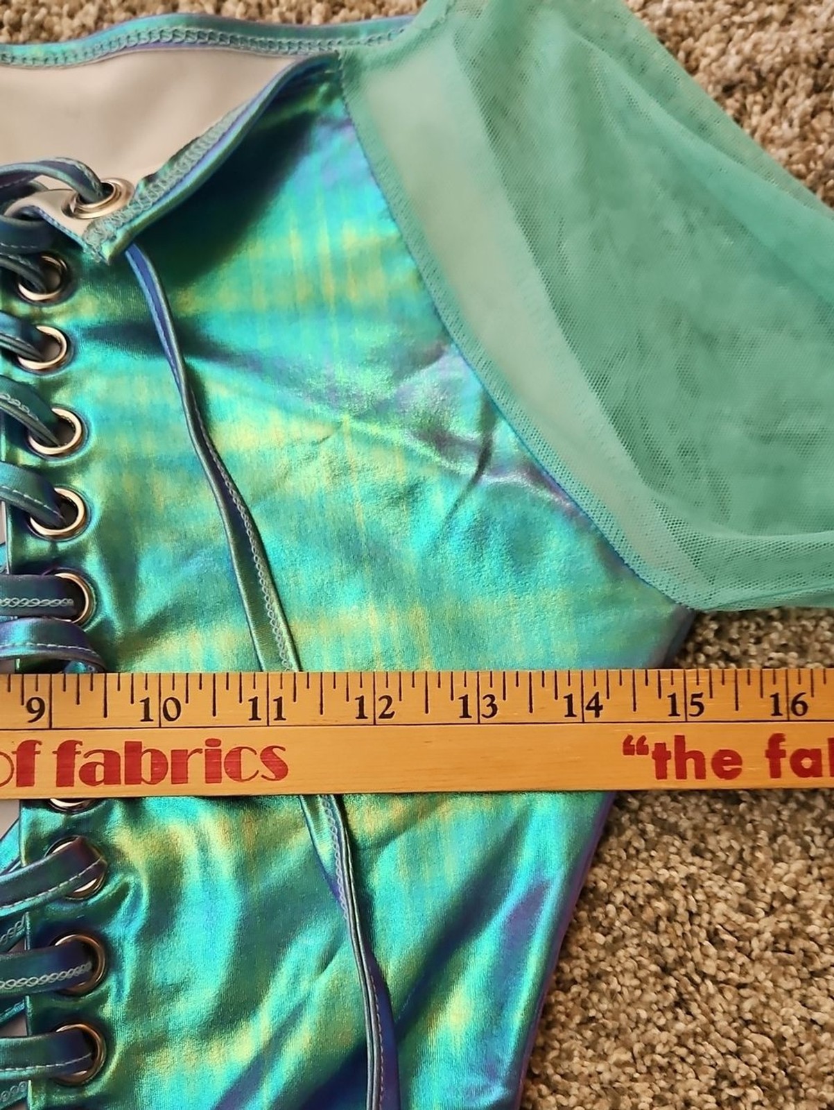 J. Valentine Metallic Iridescent Lace Up Rave Bodysuit Turquoise Green L/XL