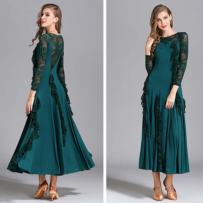 Women Long Sleeve Swing Dance Dress Modern Waltz Professional Ballroom Dancewear