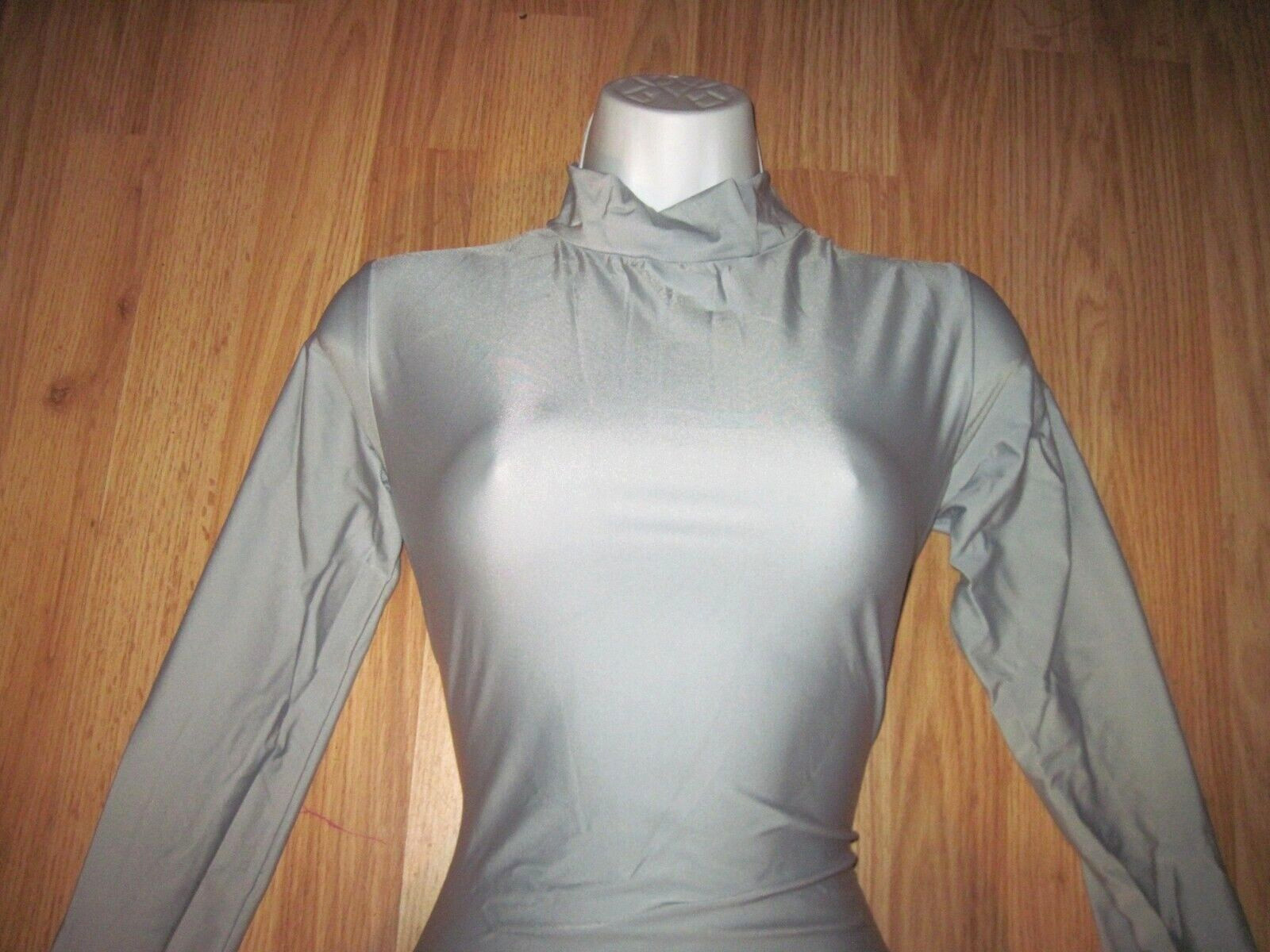 Plus Size Shiny Gray Spandex Leotard Dress Long Sleeve T-Neck Sz 2XL 16-18 New